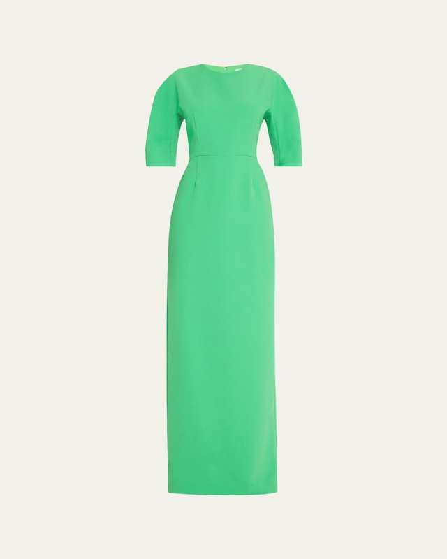 Elbow-Sleeve Crepe Column Gown